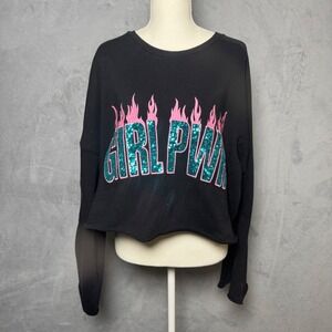 H&M Divided Size L Cropped Girl Power Flame Graphic Sweatshirt Y2K